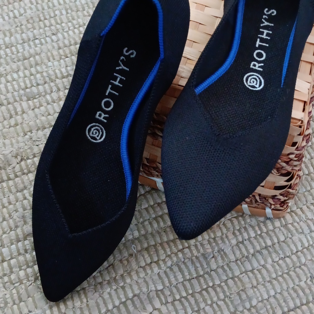 Rothy’s The Point Black Knit Pointed Toe Ballet Flat Shoes Womens 9